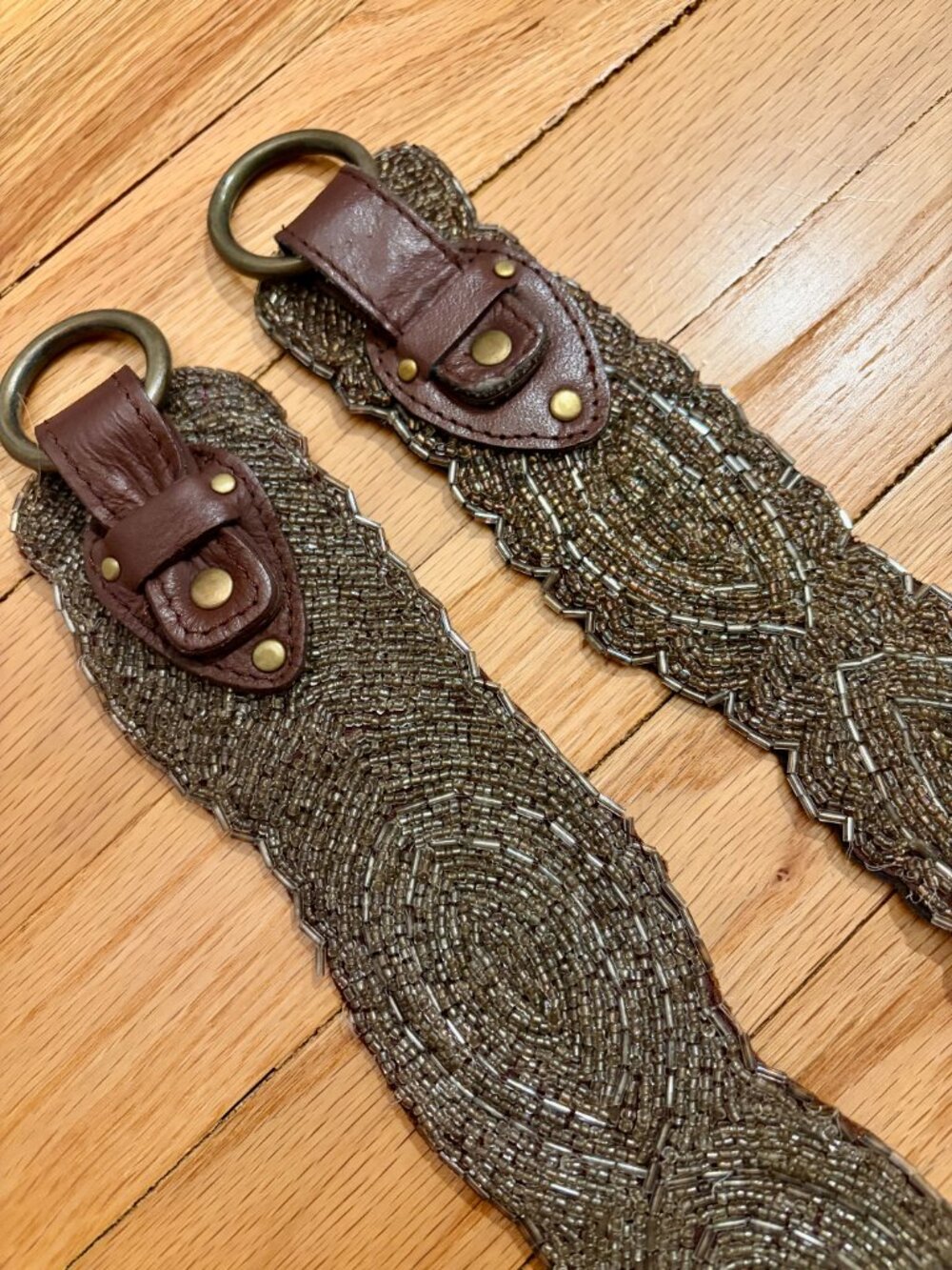 Anthropologie Jasper & Jeera Beaded Leather Belts Set of 2 Bronze Boho